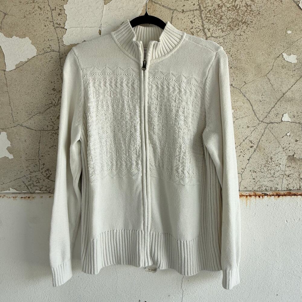 Christopher & Banks Cardigan Textured Knit Full Zip Sweater Costal Grandma L